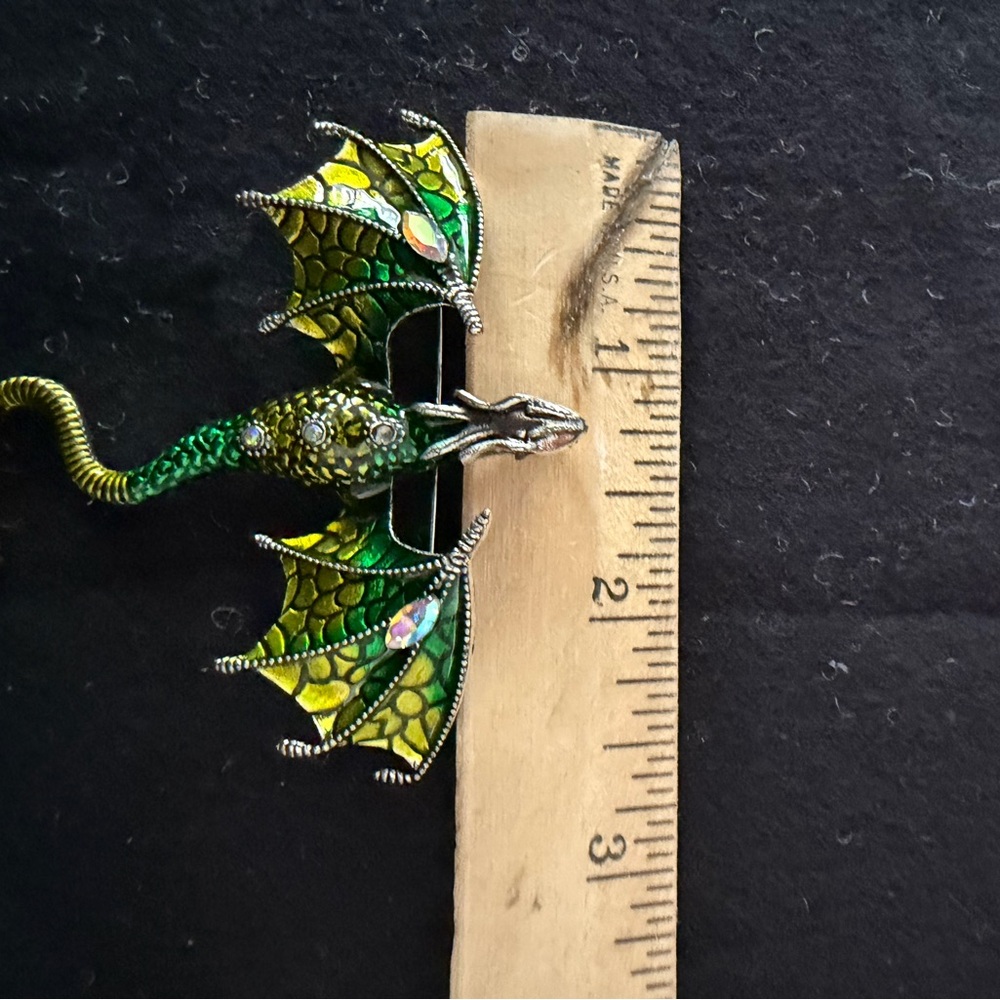 Enchanted Green and Blue Dragon Crystal Brooch - Picture 3 of 4
